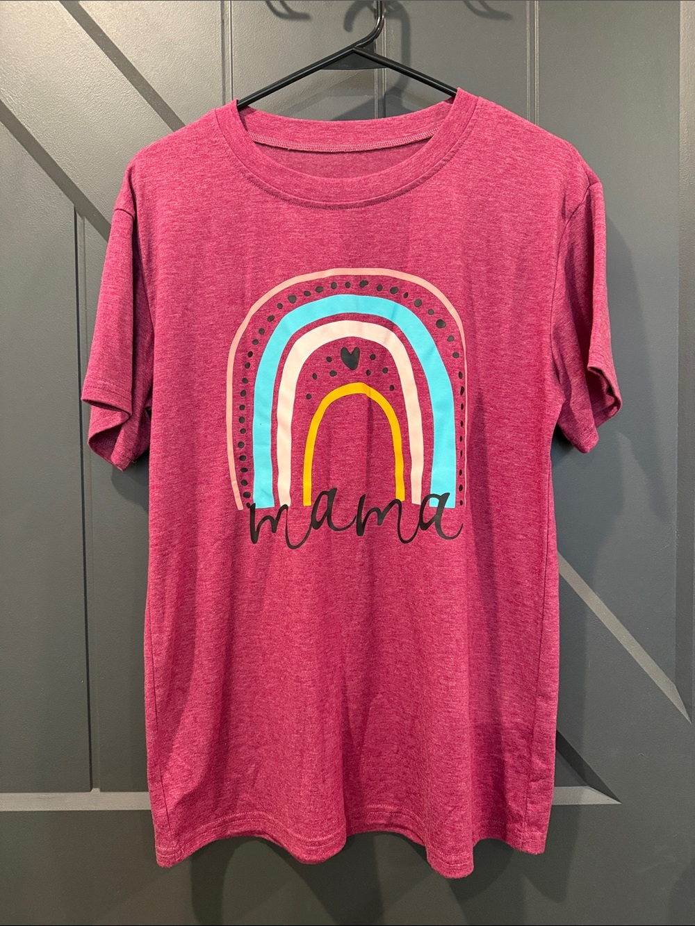 Mama Rainbow Graphic Tee - Berry Pink